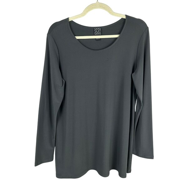 Clara Sun Woo Signature Tunic Shirt Women Large Gray Jersey Knit‎ Long Sleeves - Picture 1 of 8